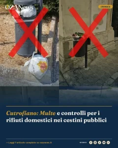 Anteprima di: Cutrofiano: Multe e controlli per i rifiuti domestici nei cestini pubblici