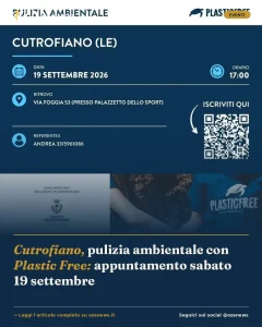 Cutrofiano, pulizia ambientale con Plastic Free: appuntamento sabato 19 settembre