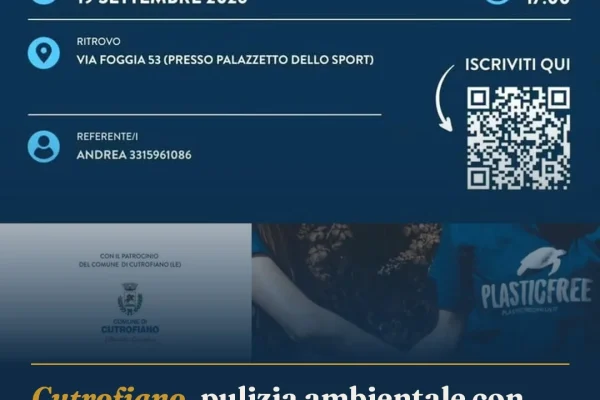 Cutrofiano, pulizia ambientale con Plastic Free: appuntamento sabato 19 settembre