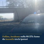 Anteprima di: Felline, incidente sulla SS 274: fumo da incendio tra le ipotesi