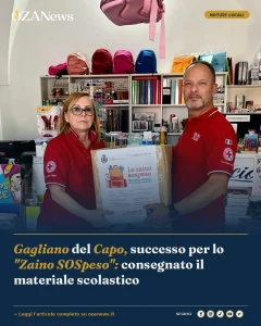 Anteprima di: Gagliano del Capo, successo per lo "Zaino SOSpeso": consegnato il materiale scolastico