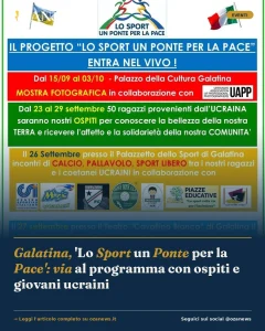Galatina, 'Lo Sport un Ponte per la Pace': via al programma con ospiti e giovani ucraini