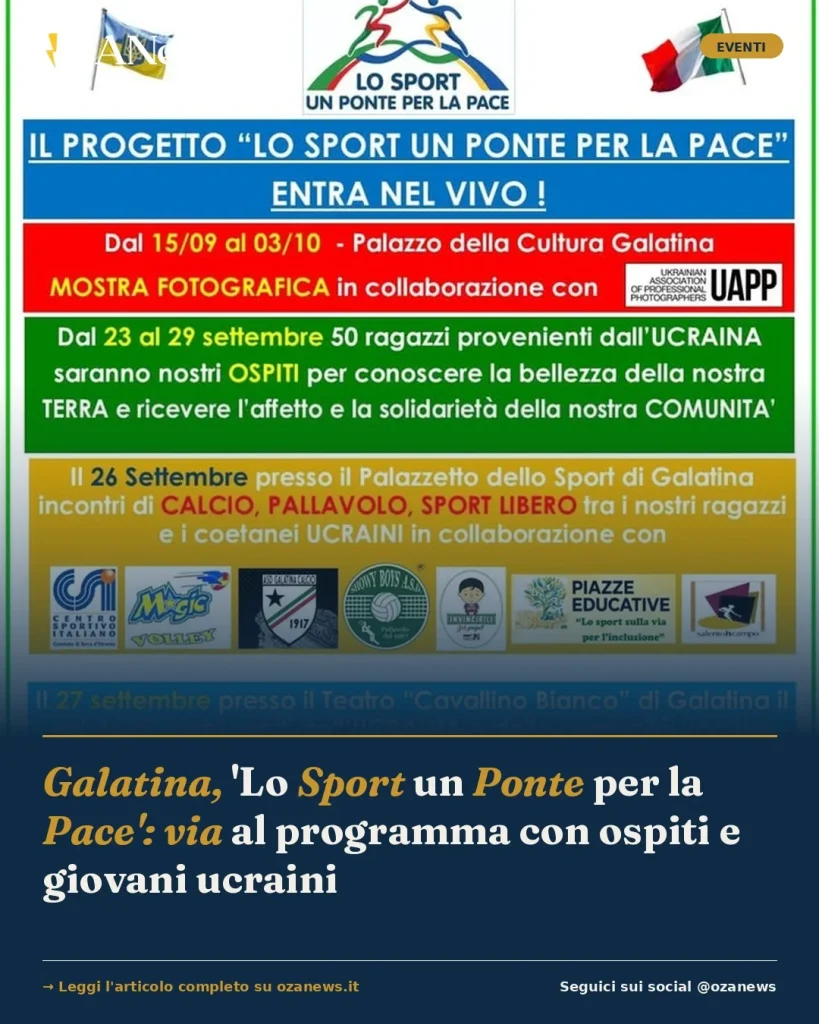 Anteprima di: Galatina, 'Lo Sport un Ponte per la Pace': via al programma con ospiti e giovani ucraini