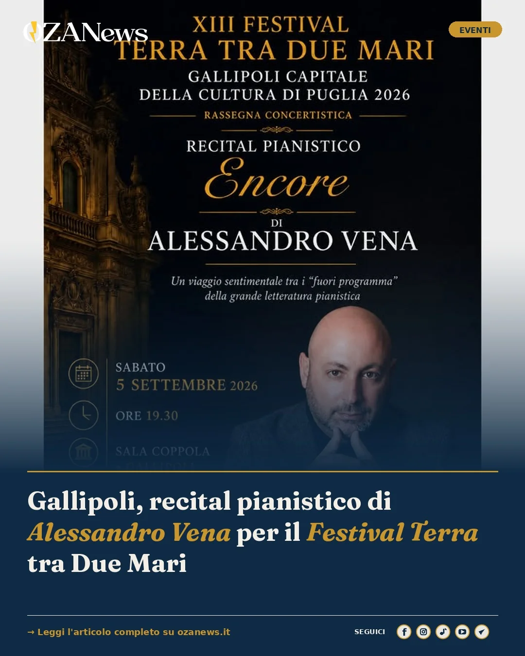 Anteprima di: Gallipoli, recital pianistico di Alessandro Vena per il Festival Terra tra Due Mari