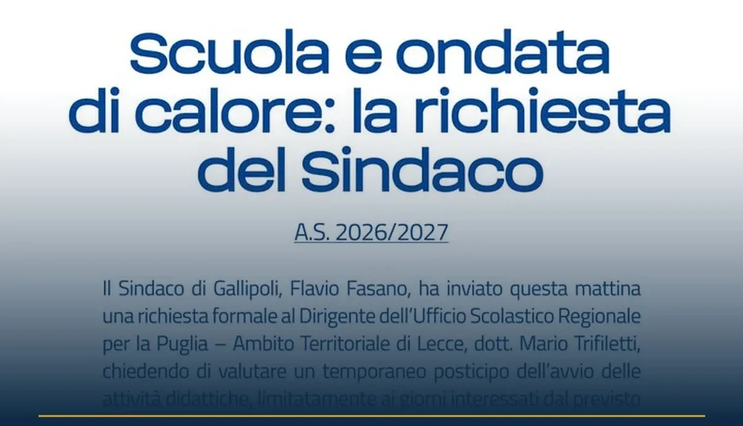 Anteprima di: Gallipoli, Sindaco chiede rinvio scuole: ondata di calore preoccupa