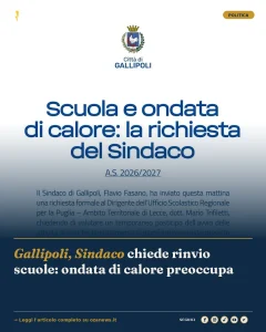 Anteprima di: Gallipoli, Sindaco chiede rinvio scuole: ondata di calore preoccupa