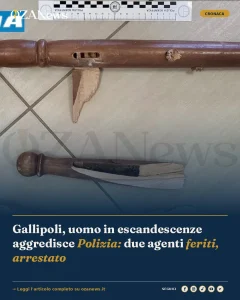 Anteprima di: Gallipoli, uomo in escandescenze aggredisce Polizia: due agenti feriti, arrestato
