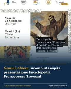 Gemini, Chiesa Incompiuta ospita presentazione Enciclopedia Francescana Treccani