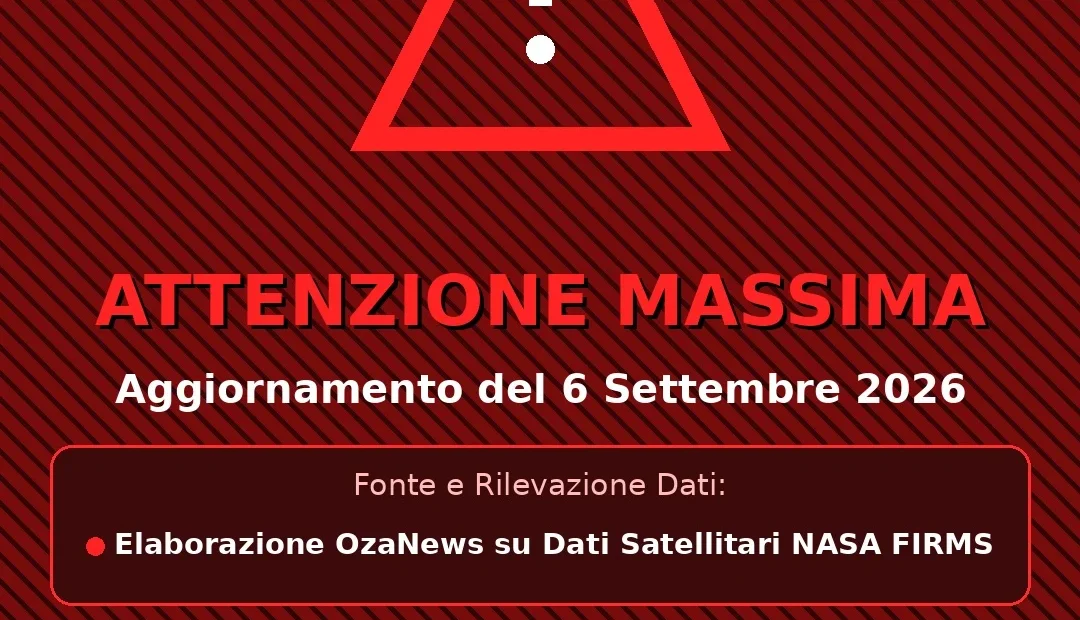 Anteprima di: Incendi Salento, Indice OzaNews: Attenzione Massima — Rilevate 17 anomalie termiche dal satellite