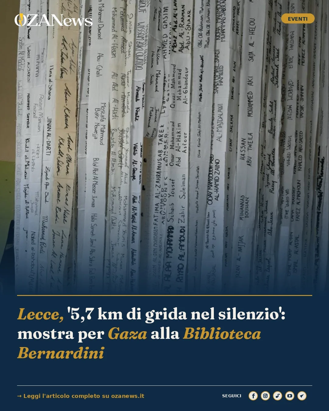 Anteprima di: Lecce, '5,7 km di grida nel silenzio': mostra per Gaza alla Biblioteca Bernardini