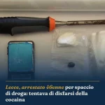 Anteprima di: Lecce, arrestato 46enne per spaccio di droga: tentava di disfarsi della cocaina