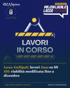 Anteprima di: Lecce-Gallipoli, lavori Anas su SS 101: viabilità modificata fino a dicembre