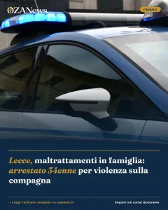 Anteprima di: Lecce, maltrattamenti in famiglia: arrestato 34enne per violenza sulla compagna