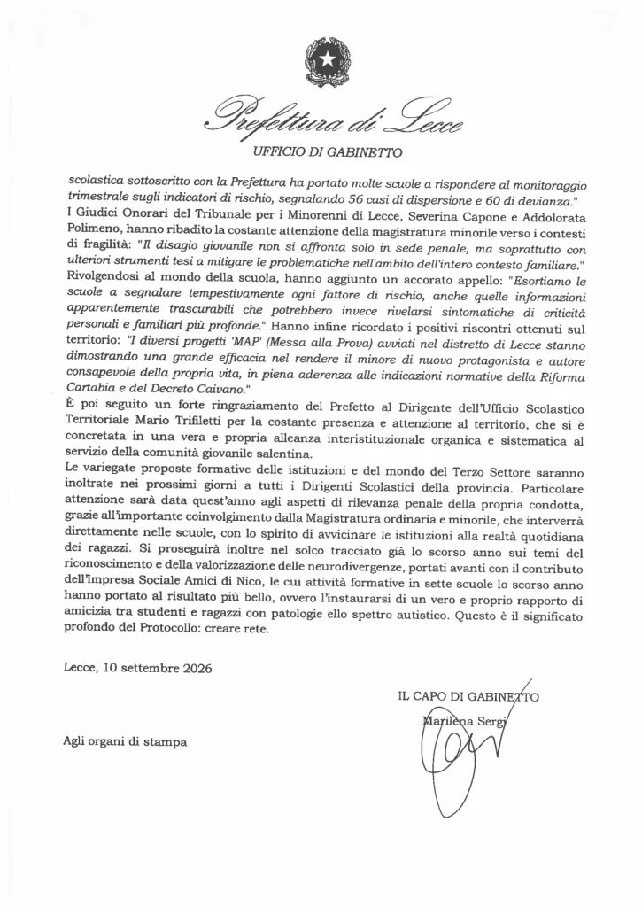 Dettaglio 4: Lecce, presentato piano formativo 2026/2027: alleanza contro disagio giovanile