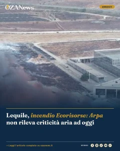 Anteprima di: Lequile, incendio Ecorisorse: Arpa non rileva criticità aria ad oggi