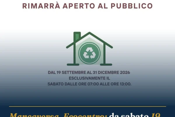 Mancaversa, Ecocentro: da sabato 19 settembre apertura solo il sabato