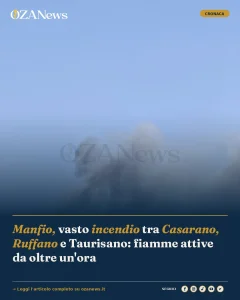 Anteprima di: Manfio, vasto incendio tra Casarano, Ruffano e Taurisano: fiamme attive da oltre un'ora
