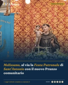 Anteprima di: Melissano, al via la Festa Patronale di Sant'Antonio con il nuovo Pranzo comunitario