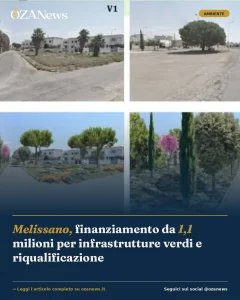 Anteprima di: Melissano, finanziamento da 1,1 milioni per infrastrutture verdi e riqualificazione