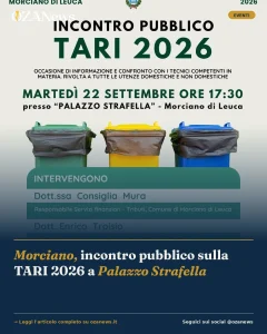 Morciano, incontro pubblico sulla TARI 2026 a Palazzo Strafella