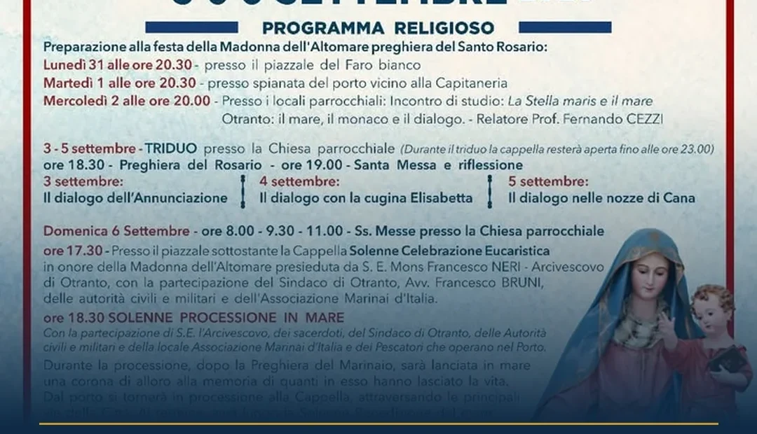 Anteprima di: Otranto, al via la Festa della Madonna dell'Altomare: programma tra fede e musica