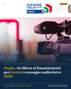 Anteprima di: Puglia, via libera ai finanziamenti per festival e rassegne audiovisive 2026