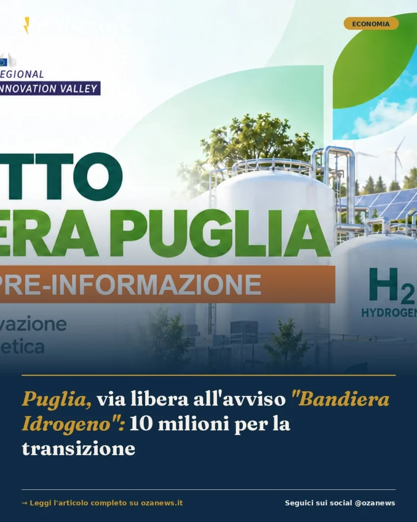 Anteprima di: Puglia, via libera all'avviso "Bandiera Idrogeno": 10 milioni per la transizione
