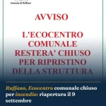 Anteprima di: Ruffano, Ecocentro comunale chiuso per incendio: riapertura il 9 settembre