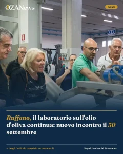 Ruffano, il laboratorio sull'olio d'oliva continua: nuovo incontro il 30 settembre