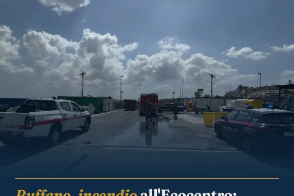 Ruffano, incendio all’Ecocentro: fiamme circoscritte, emergenza scongiurata