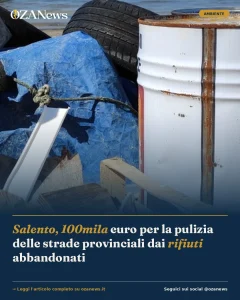 Anteprima di: Salento, 100mila euro per la pulizia delle strade provinciali dai rifiuti abbandonati