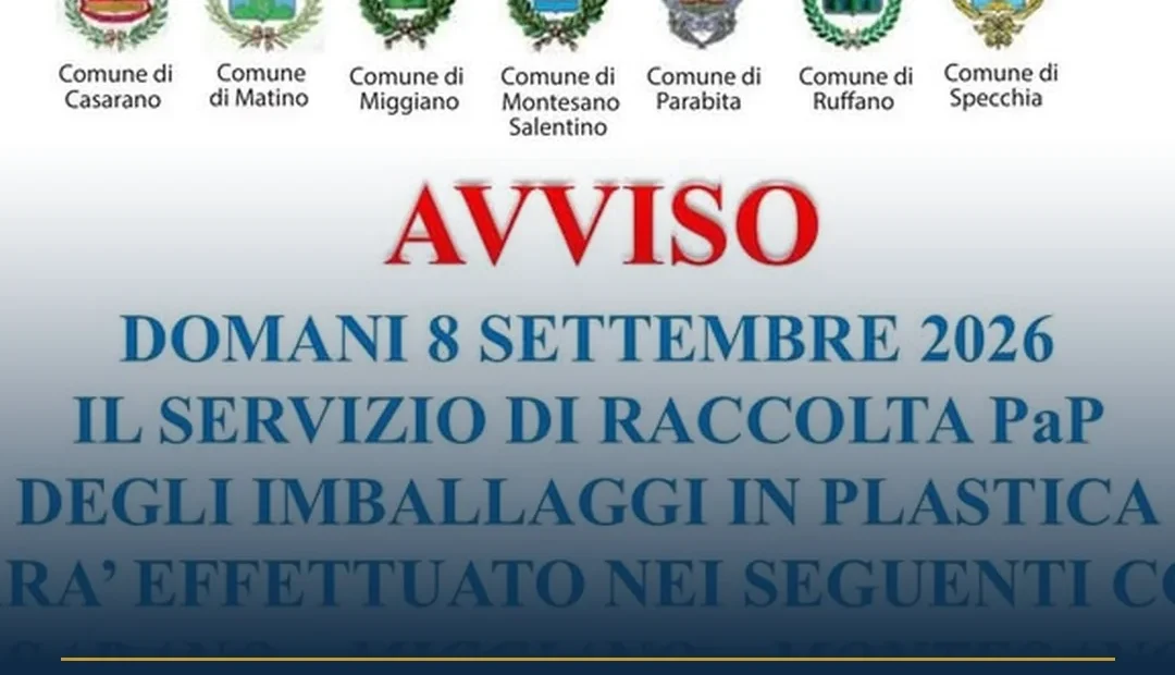 Anteprima di: Salento, raccolta plastica sospesa l'8 settembre: i comuni coinvolti