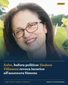 Anteprima di: Salve, bufera politica: Sindaco Villanova revoca incarico all'assessora Simone