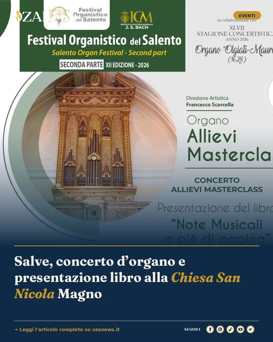 Anteprima di: Salve, concerto d’organo e presentazione libro alla Chiesa San Nicola Magno