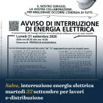 Anteprima di: Salve, interruzione energia elettrica martedì 22 settembre per lavori e-distribuzione