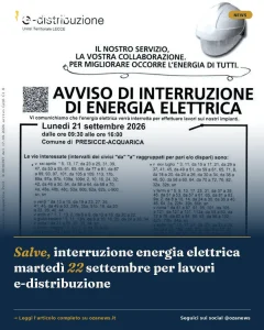 Anteprima di: Salve, interruzione energia elettrica martedì 22 settembre per lavori e-distribuzione