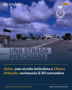 Salve, una strada intitolata a Chiara Orlando: cerimonia il 20 settembre