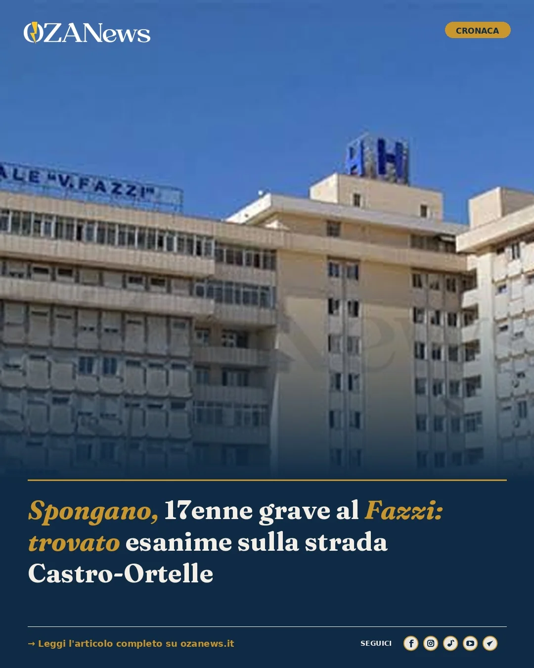 Foto: Spongano, 17enne grave al Fazzi: trovato esanime sulla strada Castro-Ortelle