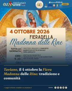 Taviano, il 4 ottobre la Fiera Madonna delle Rine: tradizione e comunità