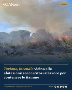 Anteprima di: Taviano, incendio vicino alle abitazioni: soccorritori al lavoro per contenere le fiamme