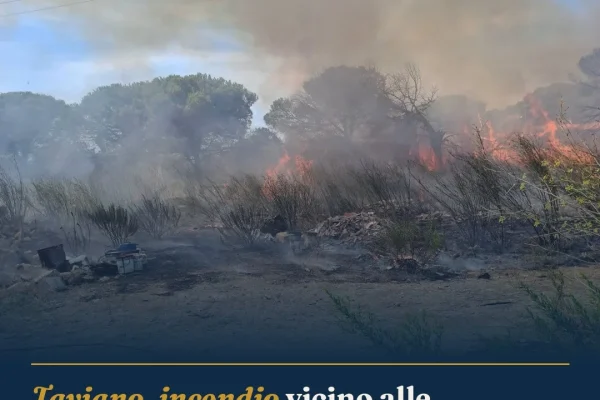 Taviano, incendio vicino alle abitazioni: soccorritori al lavoro per contenere le fiamme
