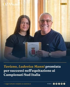 Anteprima di: Taviano, Ludovica Manni premiata per successi nell'equitazione ai Campionati Sud Italia