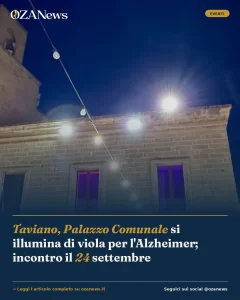 Taviano, Palazzo Comunale si illumina di viola per l'Alzheimer; incontro il 24 settembre