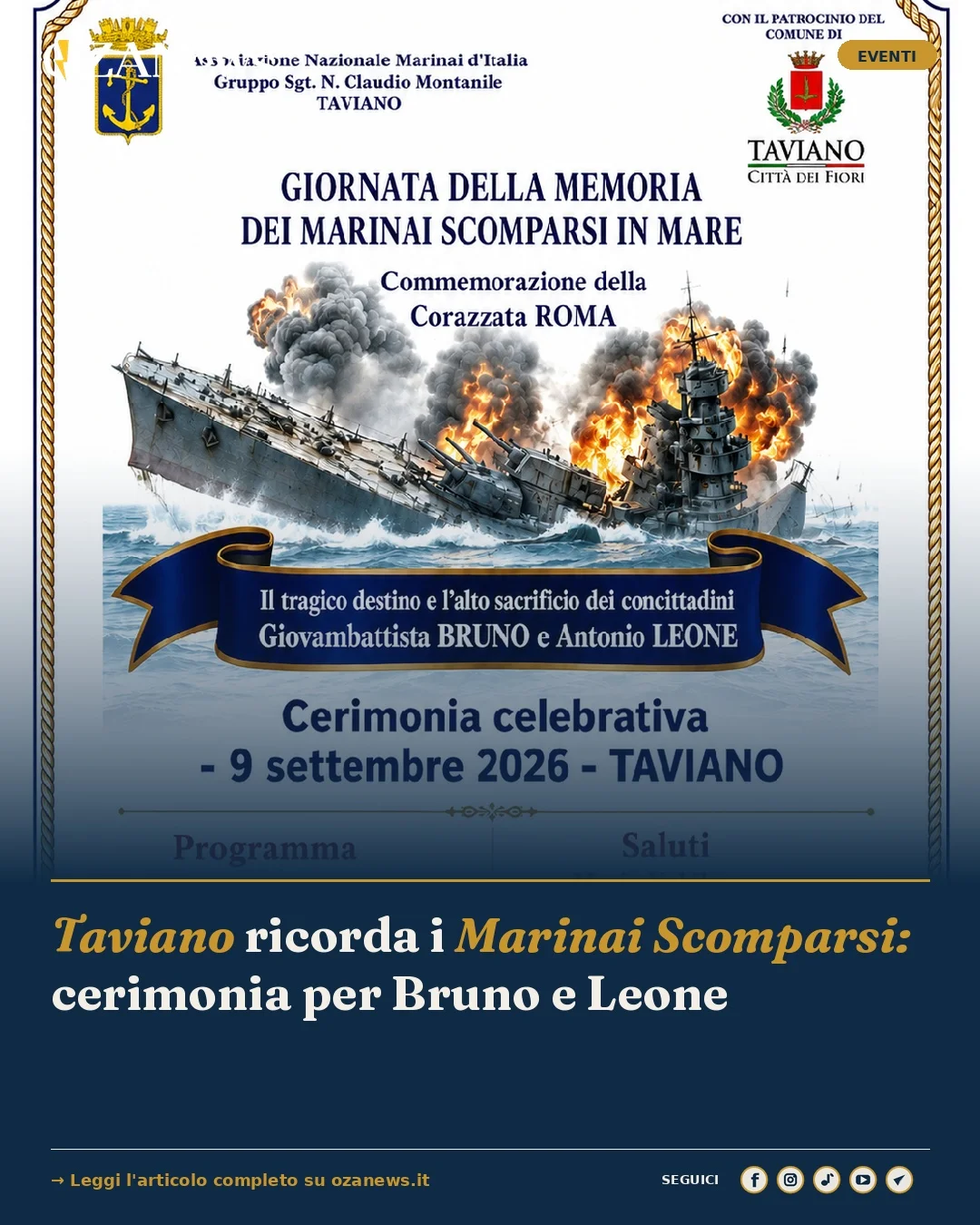 Anteprima di: Taviano ricorda i Marinai Scomparsi: cerimonia per Bruno e Leone