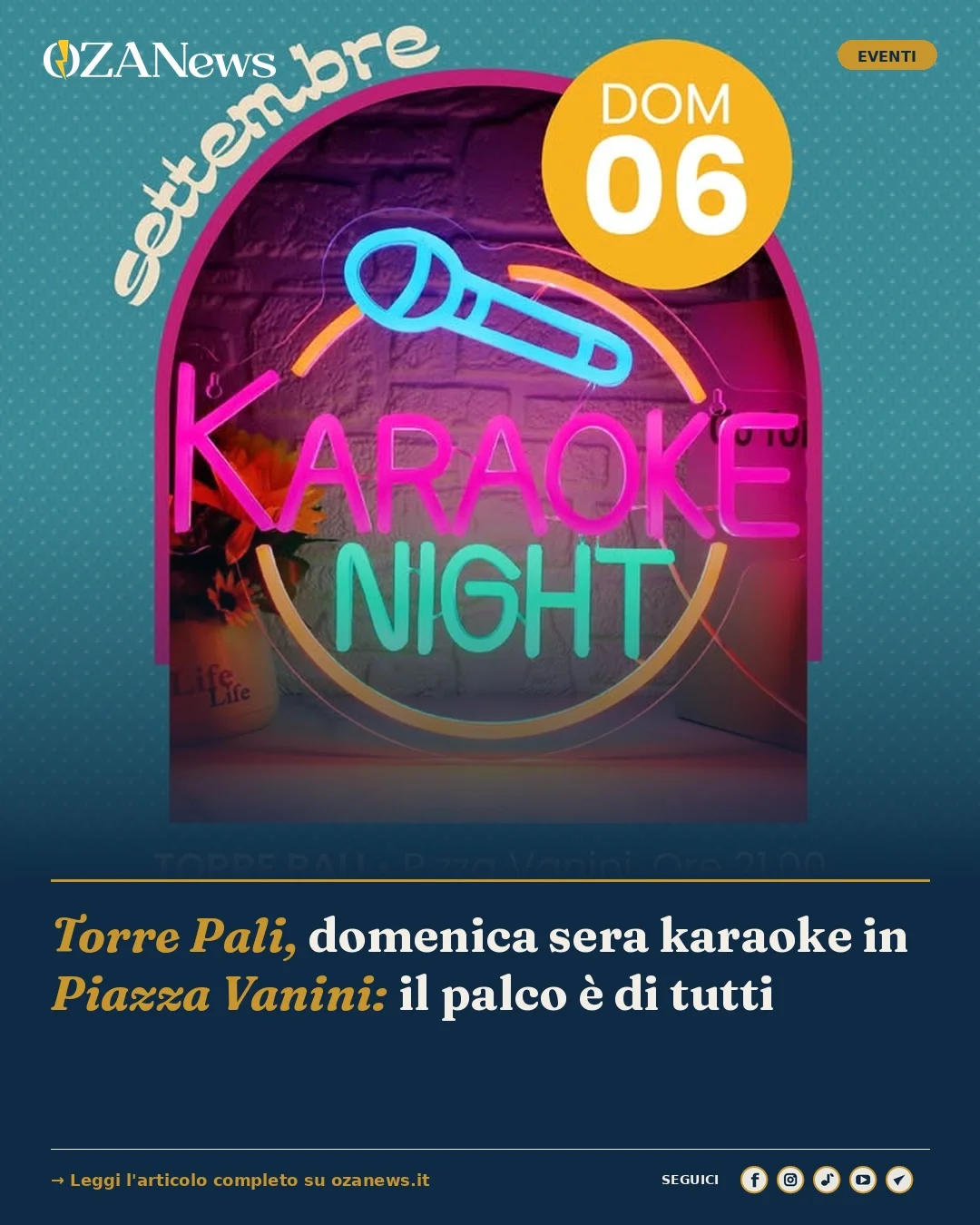 Anteprima di: Torre Pali, domenica sera karaoke in Piazza Vanini: il palco è di tutti