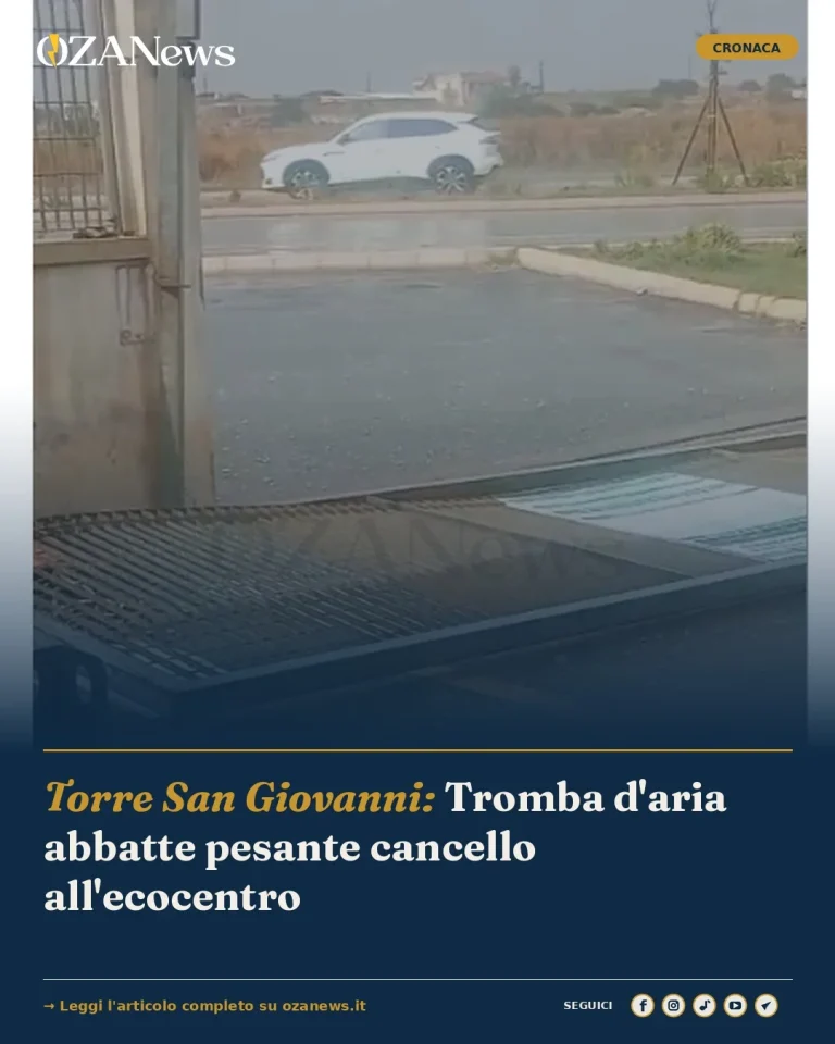 Torre San Giovanni: Tromba d'aria abbatte pesante cancello all'ecocentro