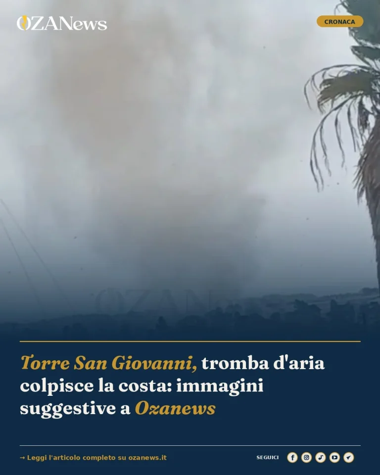 Torre San Giovanni, tromba d'aria colpisce la costa: immagini suggestive a Ozanews