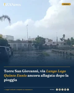 Anteprima di: Torre San Giovanni, via Lungo Lago Quinto Ennio ancora allagata dopo la pioggia