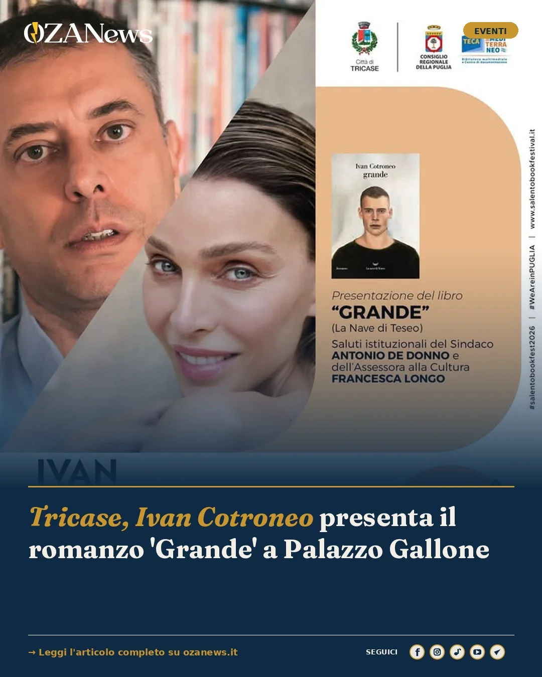 Anteprima di: Tricase, Ivan Cotroneo presenta il romanzo 'Grande' a Palazzo Gallone