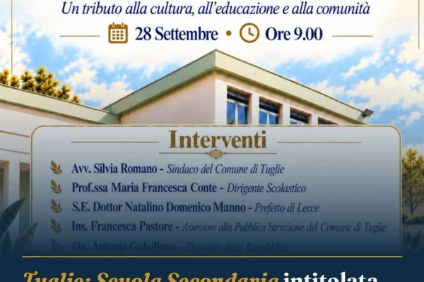 Tuglie: Scuola Secondaria intitolata al Prof. Luigi Scorrano, cerimonia lunedì